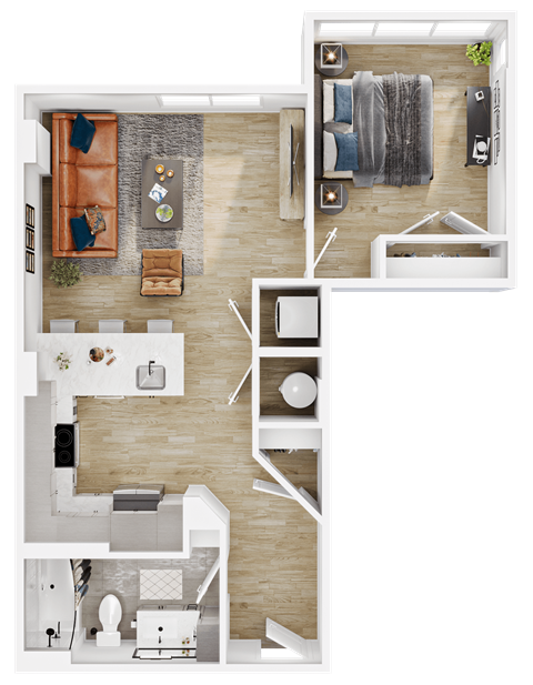 Floor plan for 1 bed, 1 bath, 695 sqft